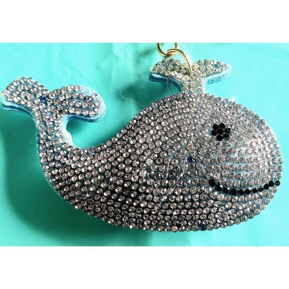 Crystal Whale Key / Purse Chain Charm with Leather Tassle - Picture 3 of 11